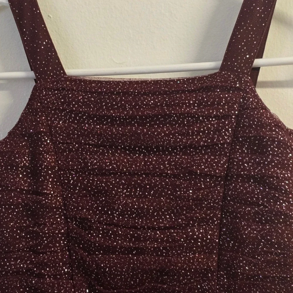 The Childrens Place Girls Burgundy Glitter Tulle Ruffle Party Dress Size 4 XS